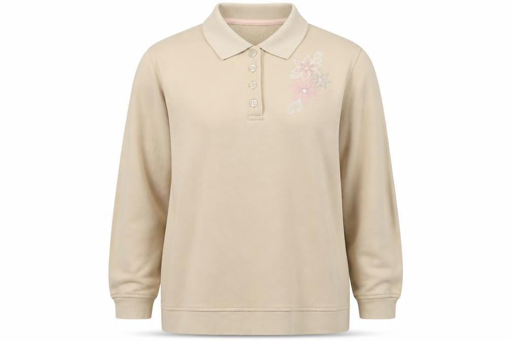 EWM Womens Beige Floral Cotton Pullover Sweatshirt Size 12 Pullover