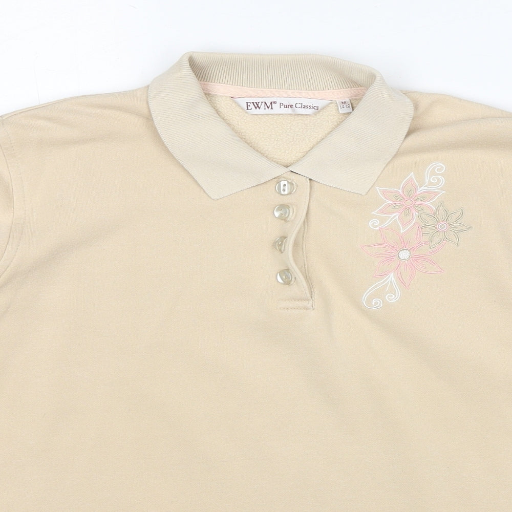 EWM Womens Beige Floral Cotton Pullover Sweatshirt Size 12 Pullover