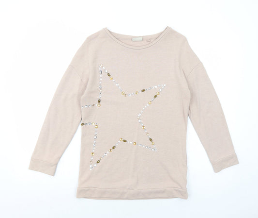 NEXT Girls Pink Polyester Jumper Dress Size 11 Years Round Neck Pullover - Star Print