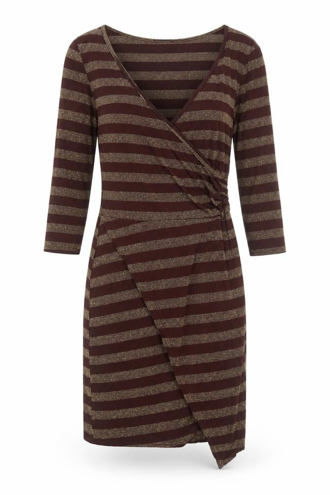 Acme Womens Brown Striped Polyester A-Line Size 10 V-Neck Pullover