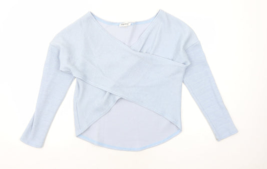 Angashion Womens Blue V-Neck Polyester Pullover Jumper Size M