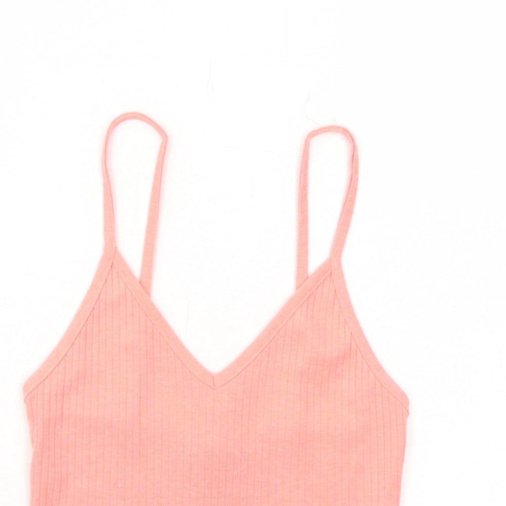 Topshop Womens Pink Polyester Basic Tank Size 6 V-Neck