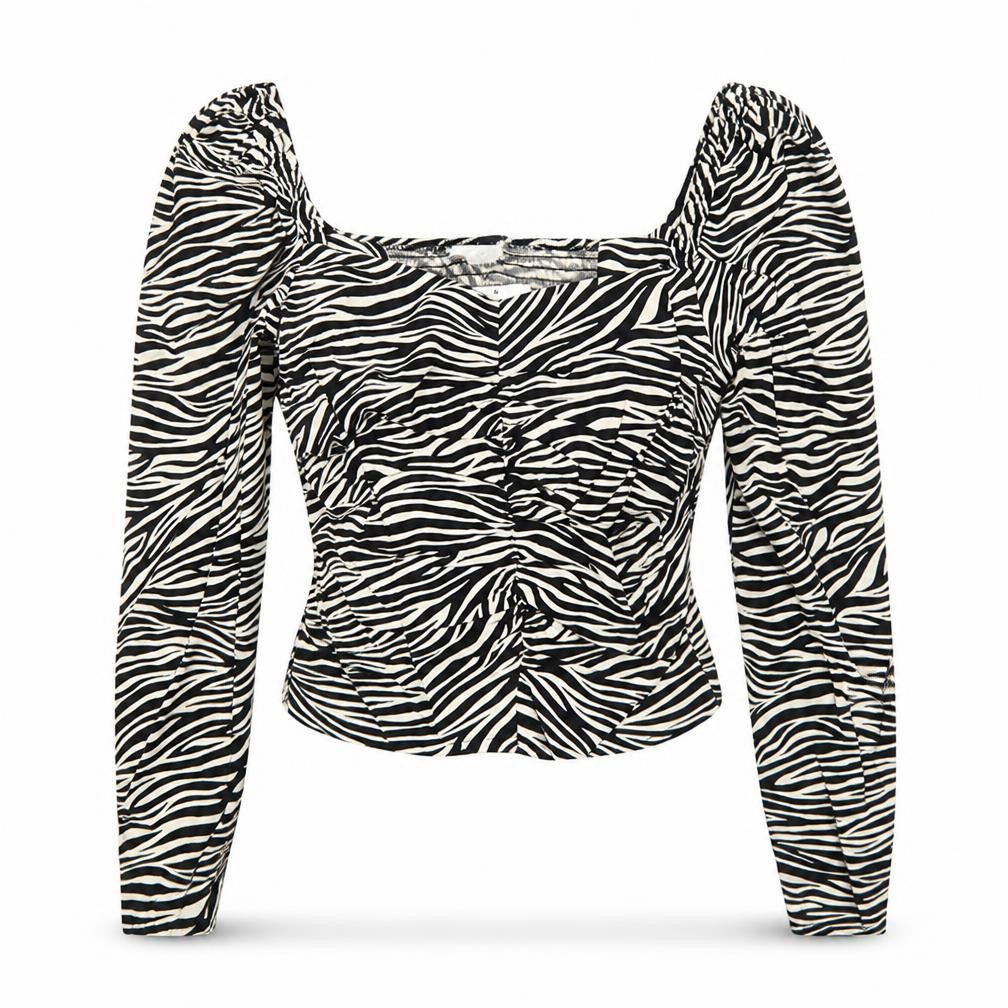H&M Womens Black Animal Print Viscose Basic Blouse Size 8 Square Neck - Tiger Pattern