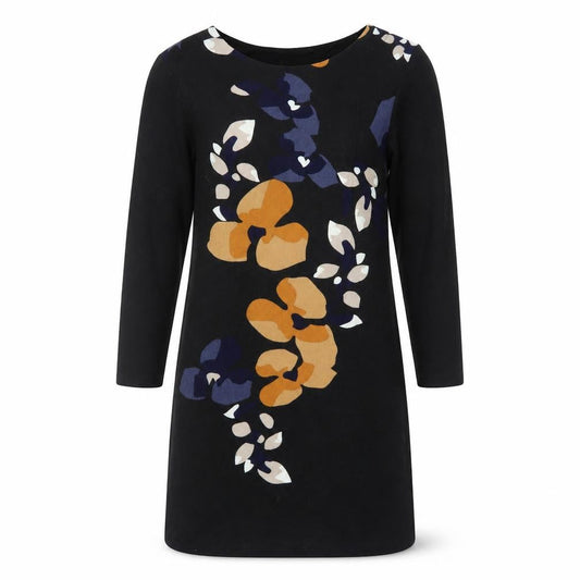 Epilogue Womens Black Floral Polyester Jumper Dress Size 10 Round Neck Pullover