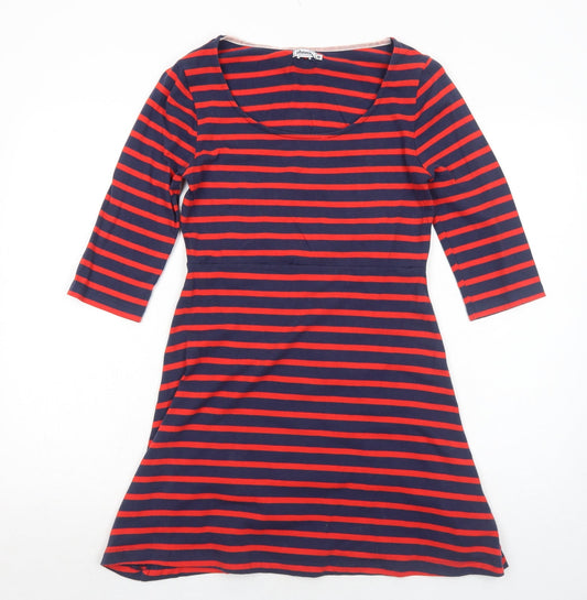Johnnie B. Womens Blue Striped Polyester Fit & Flare Size M Round Neck Pullover