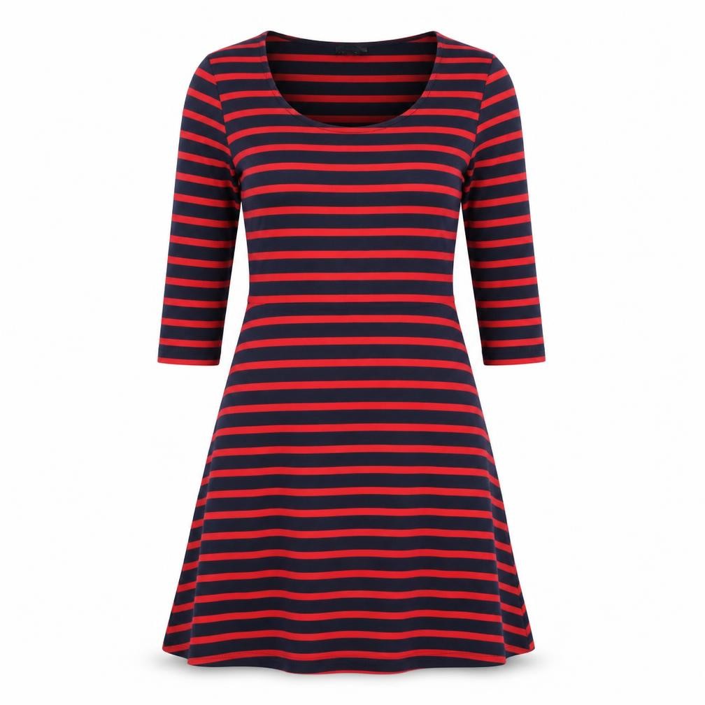 Johnnie B. Womens Blue Striped Polyester Fit & Flare Size M Round Neck Pullover