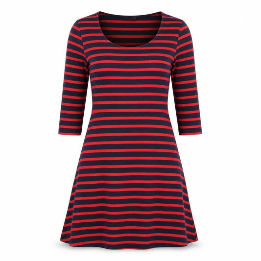 Johnnie B. Womens Blue Striped Polyester Fit & Flare Size M Round Neck Pullover