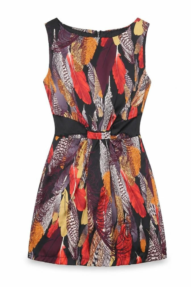 Love Womens Multicoloured Geometric Polyester A-Line Size S Boat Neck Zip