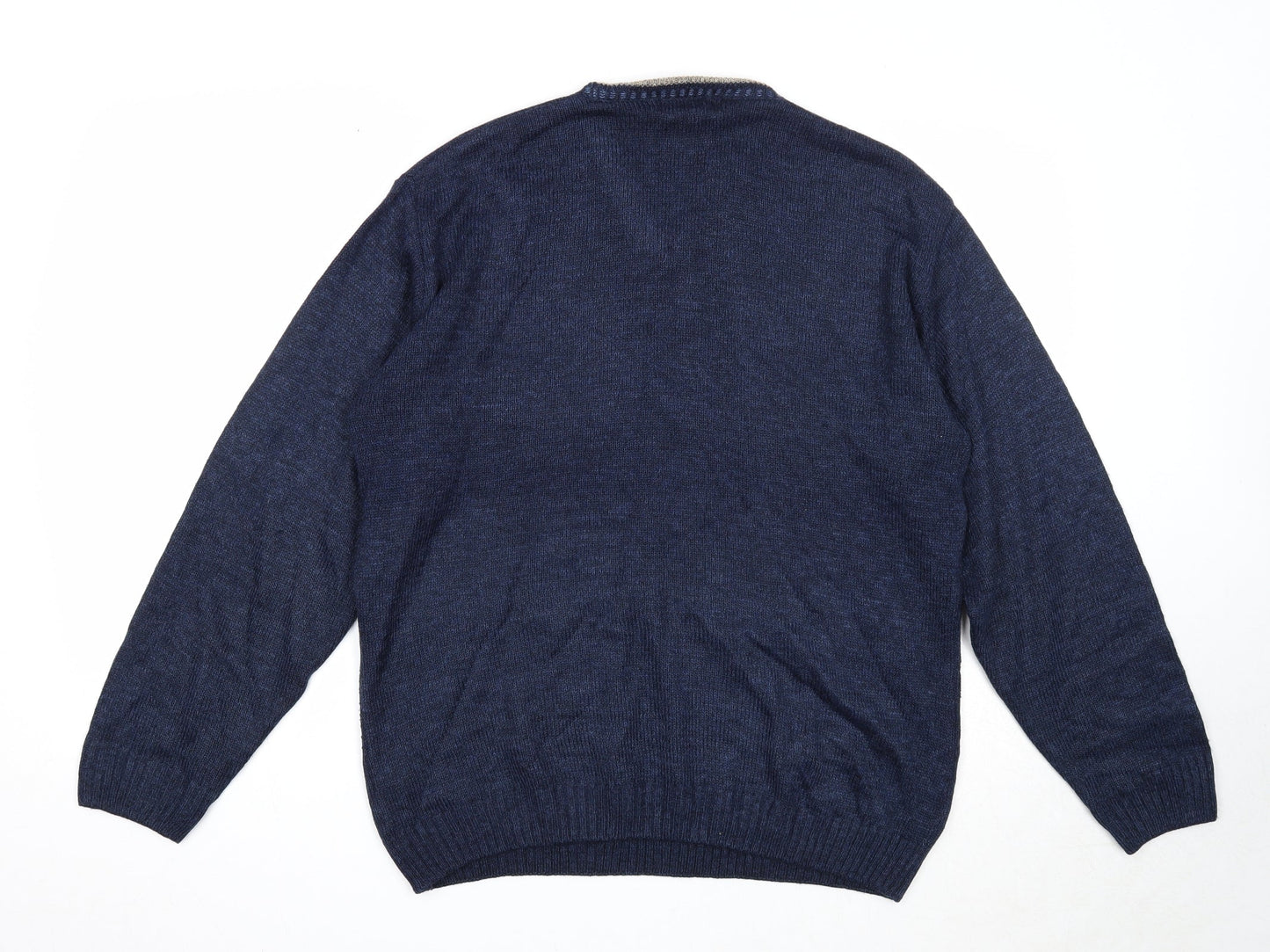 BHS Mens Blue V-Neck Acrylic Pullover Jumper Size S Long Sleeve