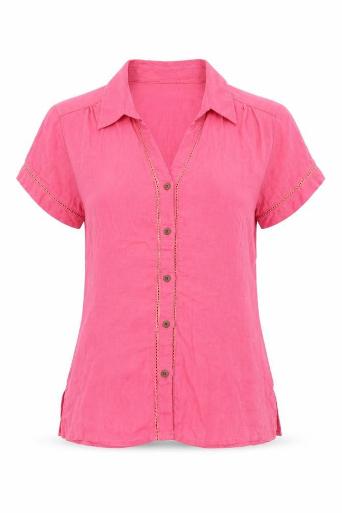 Scullers Womens Pink Linen Basic Button-Up Size S Collared