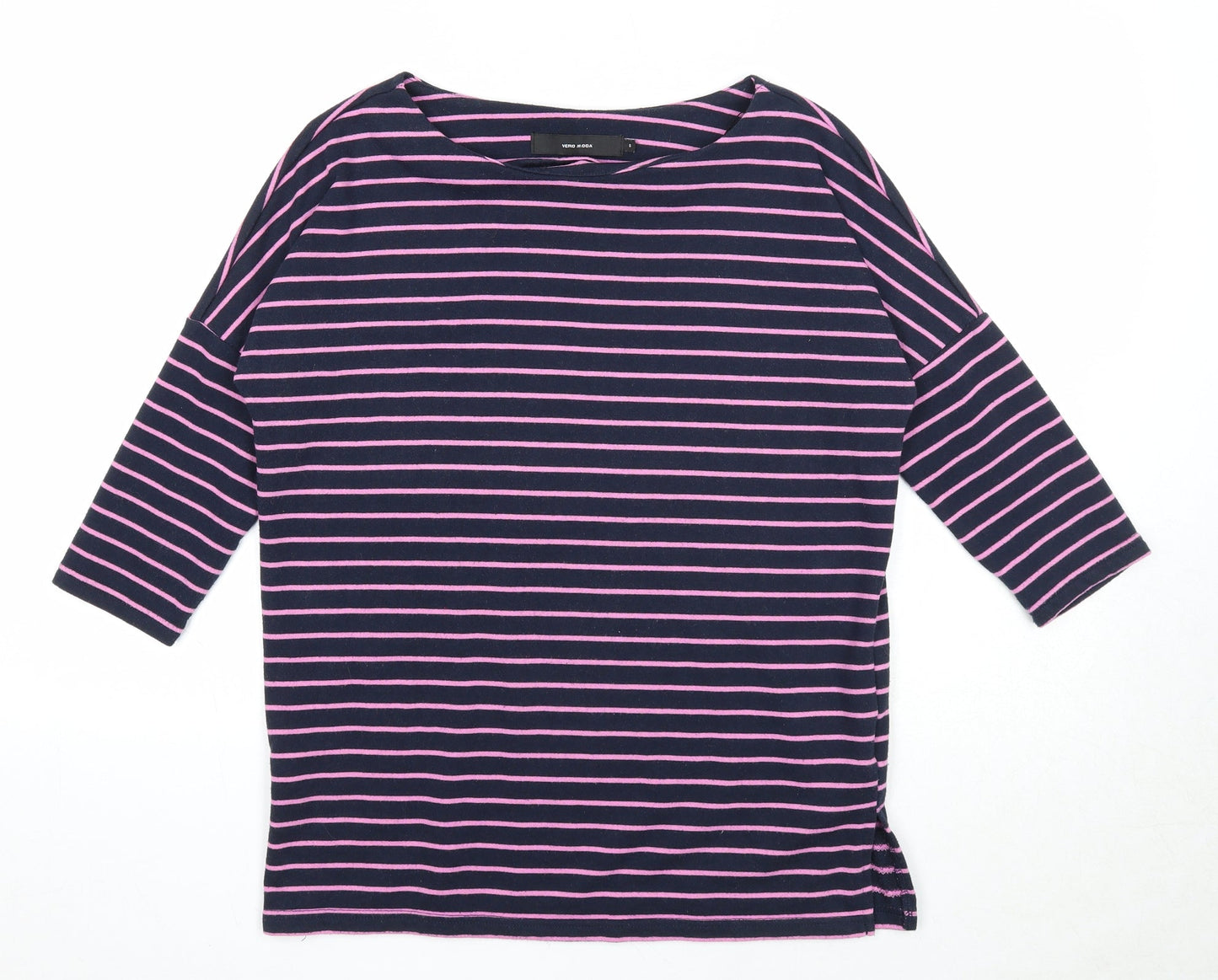 VERO MODA Womens Blue Round Neck Striped Cotton Pullover Jumper Size S