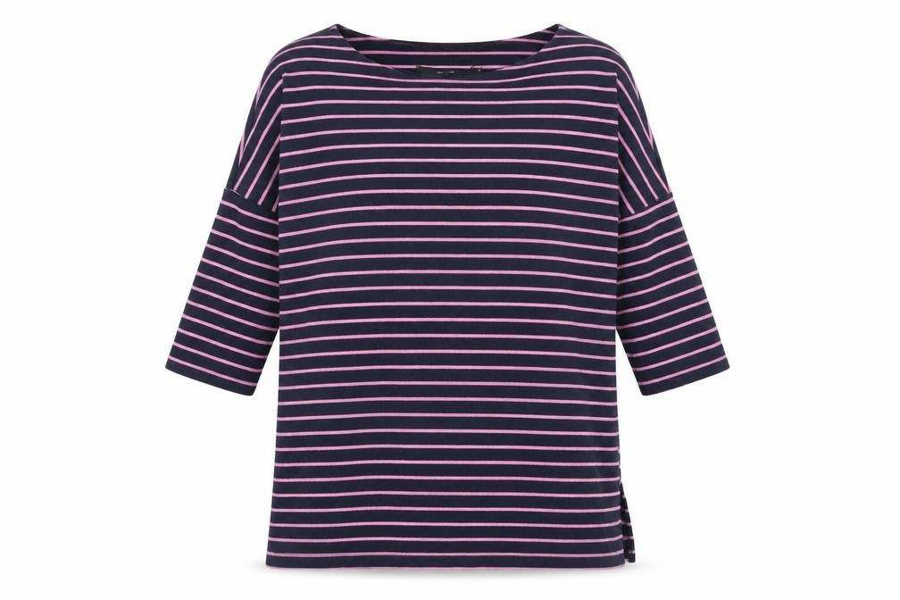VERO MODA Womens Blue Round Neck Striped Cotton Pullover Jumper Size S