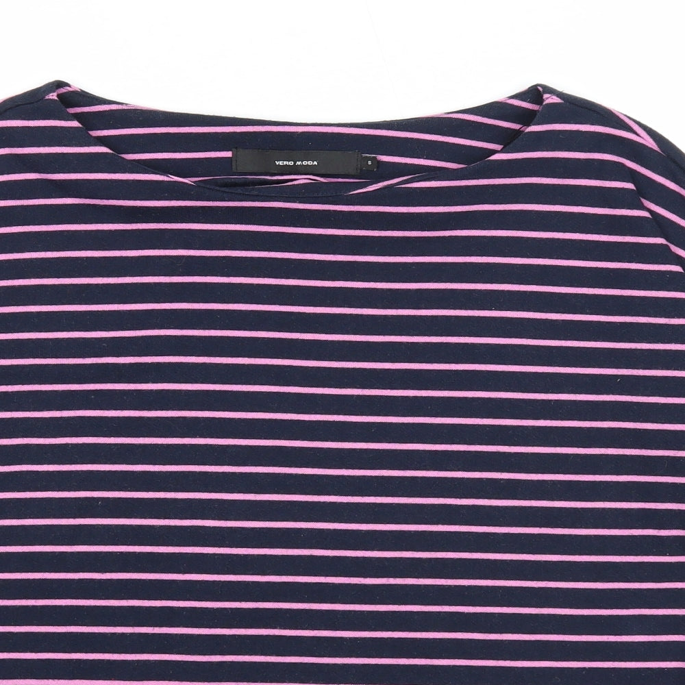 VERO MODA Womens Blue Round Neck Striped Cotton Pullover Jumper Size S