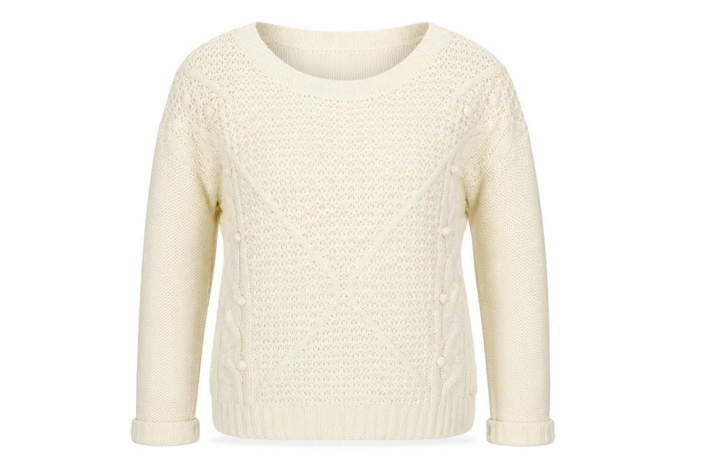 Yessica Womens Ivory Round Neck Acrylic Pullover Jumper Size S