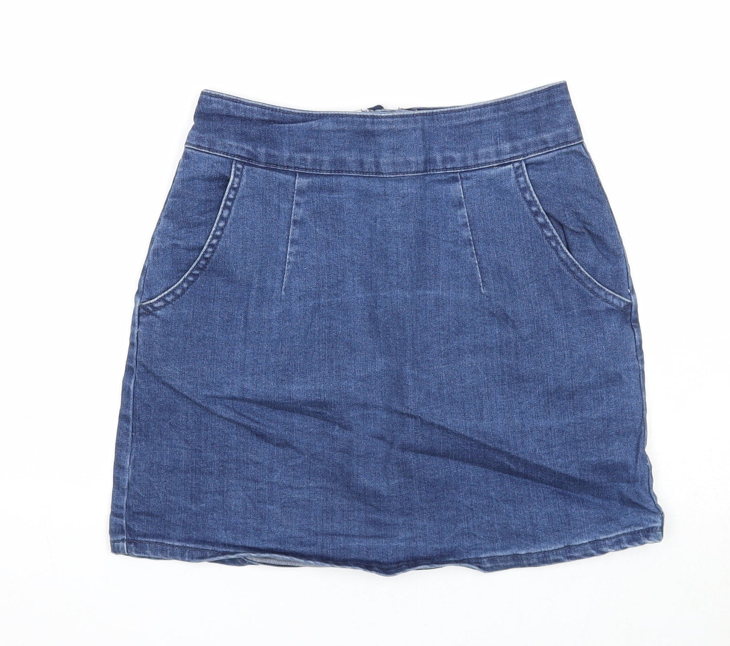 Denim & Co. Womens Blue Cotton A-Line Skirt Size 6 Zip