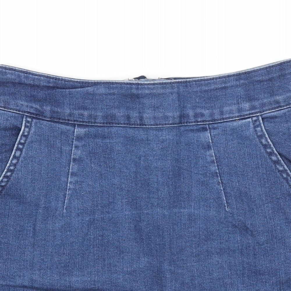 Denim & Co. Womens Blue Cotton A-Line Skirt Size 6 Zip