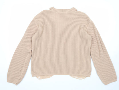 Select Womens Beige Round Neck Acrylic Pullover Jumper Size 16