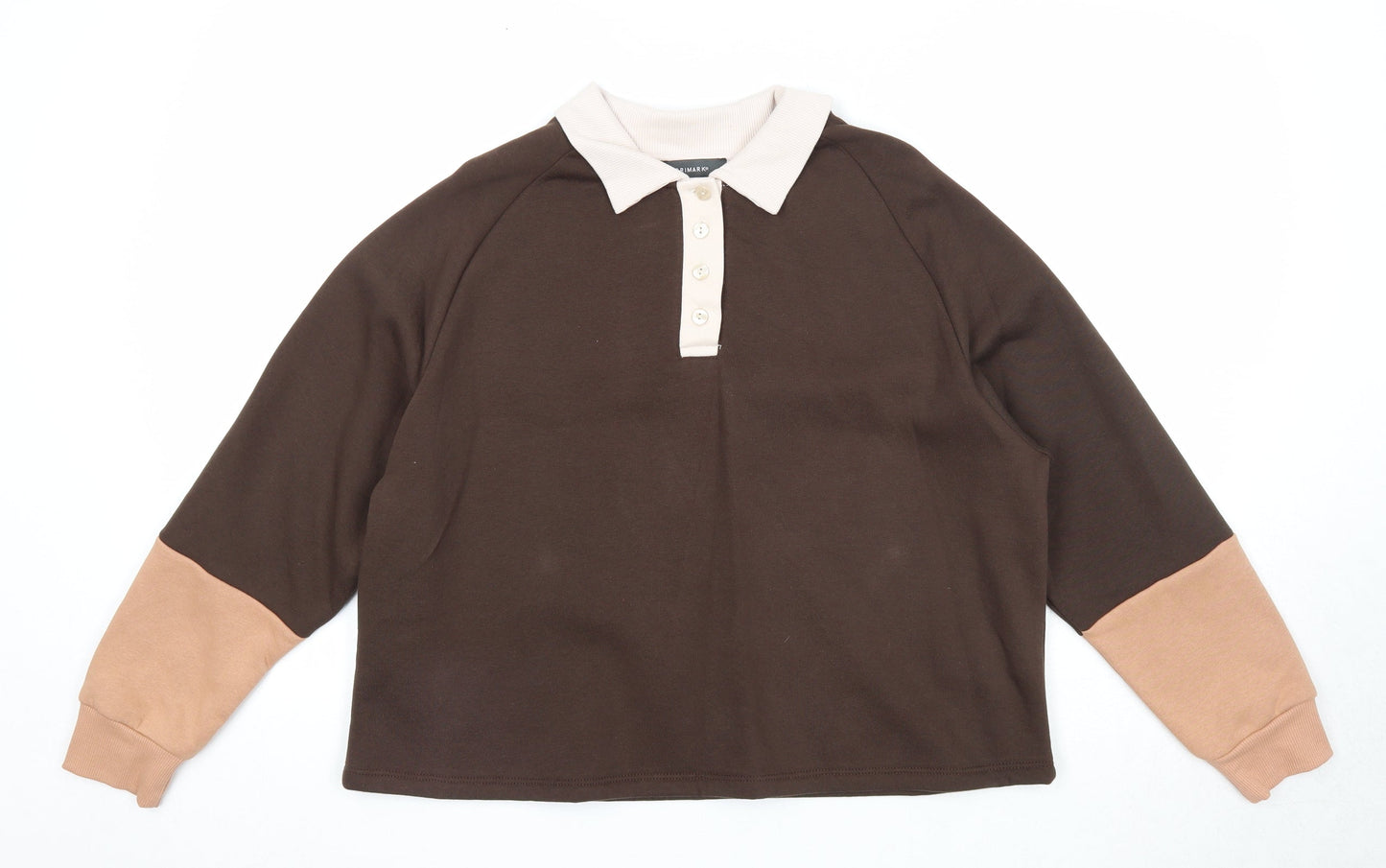 Primark Womens Brown Colourblock Cotton Pullover Sweatshirt Size 10 Button