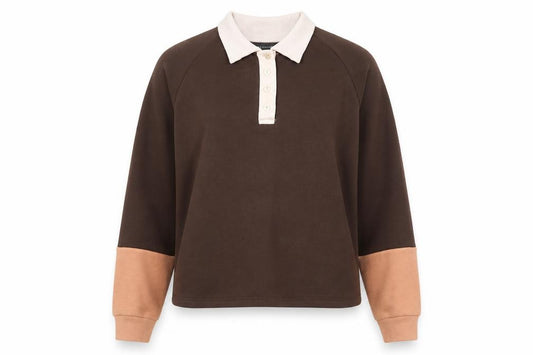 Primark Womens Brown Colourblock Cotton Pullover Sweatshirt Size 10 Button