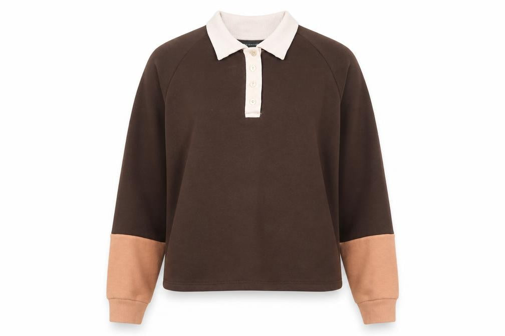 Primark Womens Brown Colourblock Cotton Pullover Sweatshirt Size 10 Button
