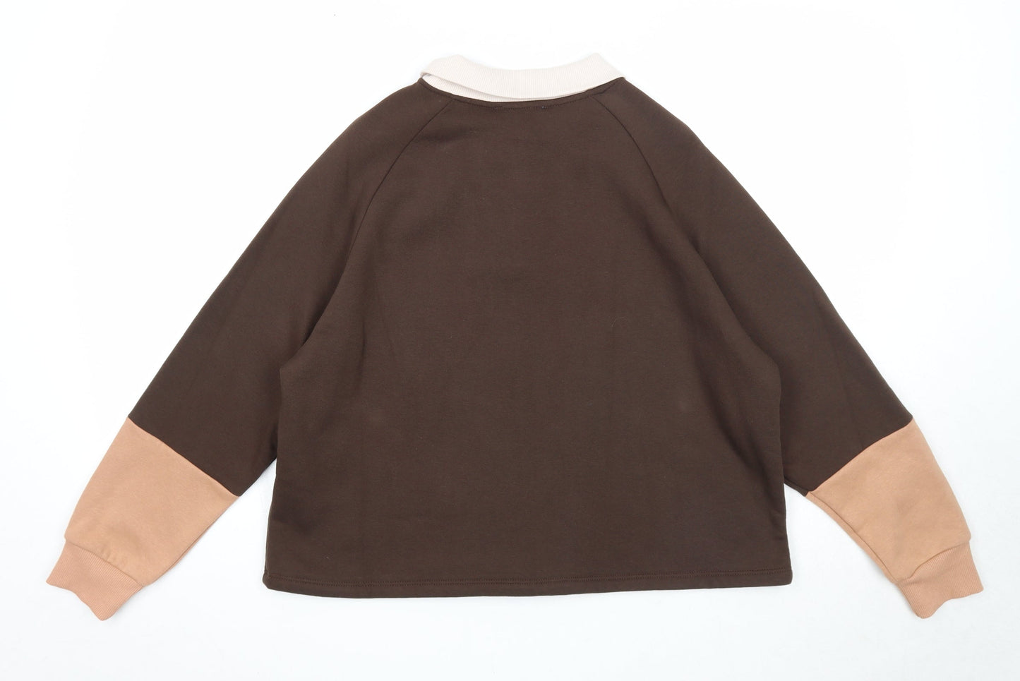Primark Womens Brown Colourblock Cotton Pullover Sweatshirt Size 10 Button