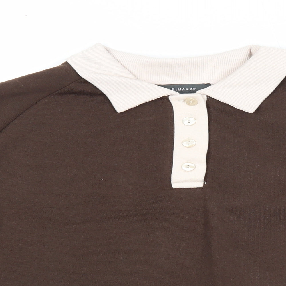 Primark Womens Brown Colourblock Cotton Pullover Sweatshirt Size 10 Button