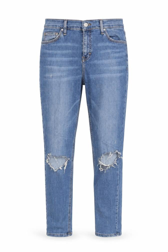 Topshop Womens Blue Herringbone Cotton Straight Jeans Size 30 in L32 in Regular Zip - Distressed