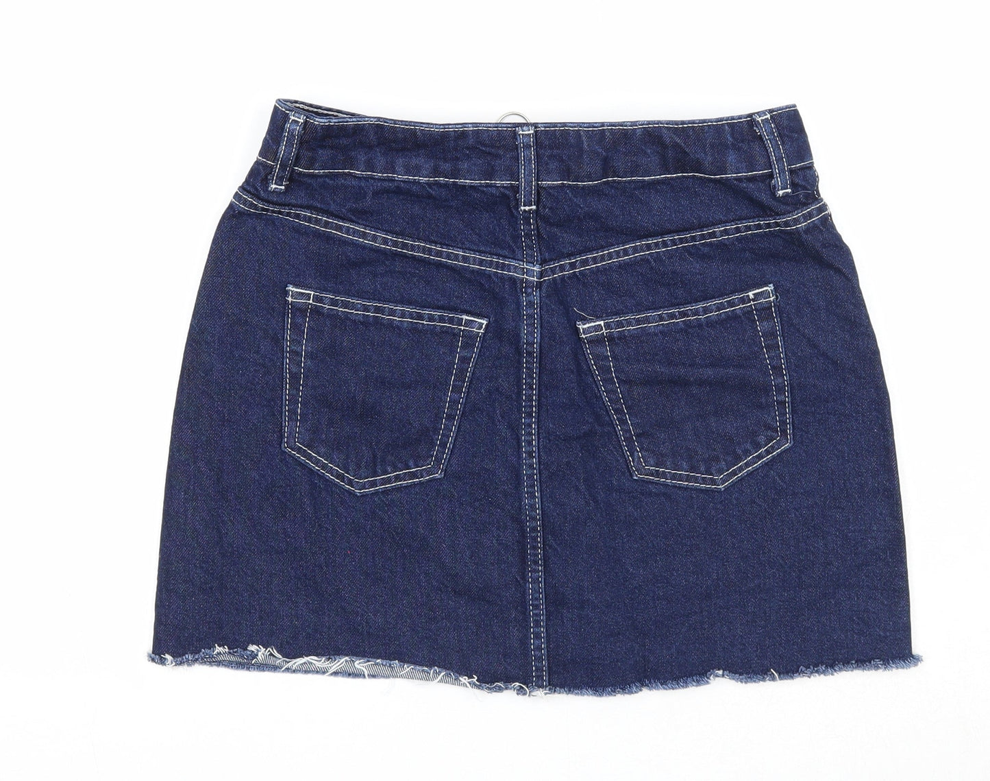 Topshop Womens Blue Cotton Mini Skirt Size 8 Zip