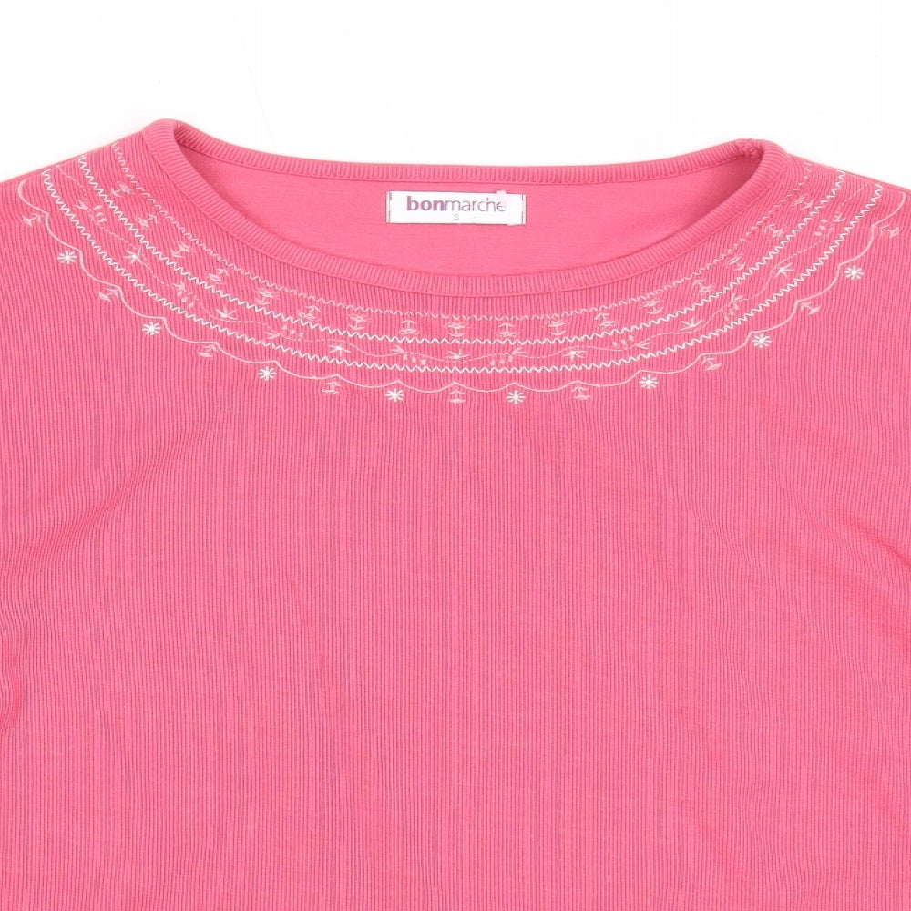 Bonmarché Womens Pink Round Neck Polyester Pullover Jumper Size S