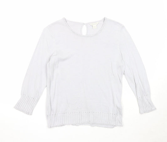 Monsoon Womens Grey Round Neck Cotton Pullover Jumper Size 10