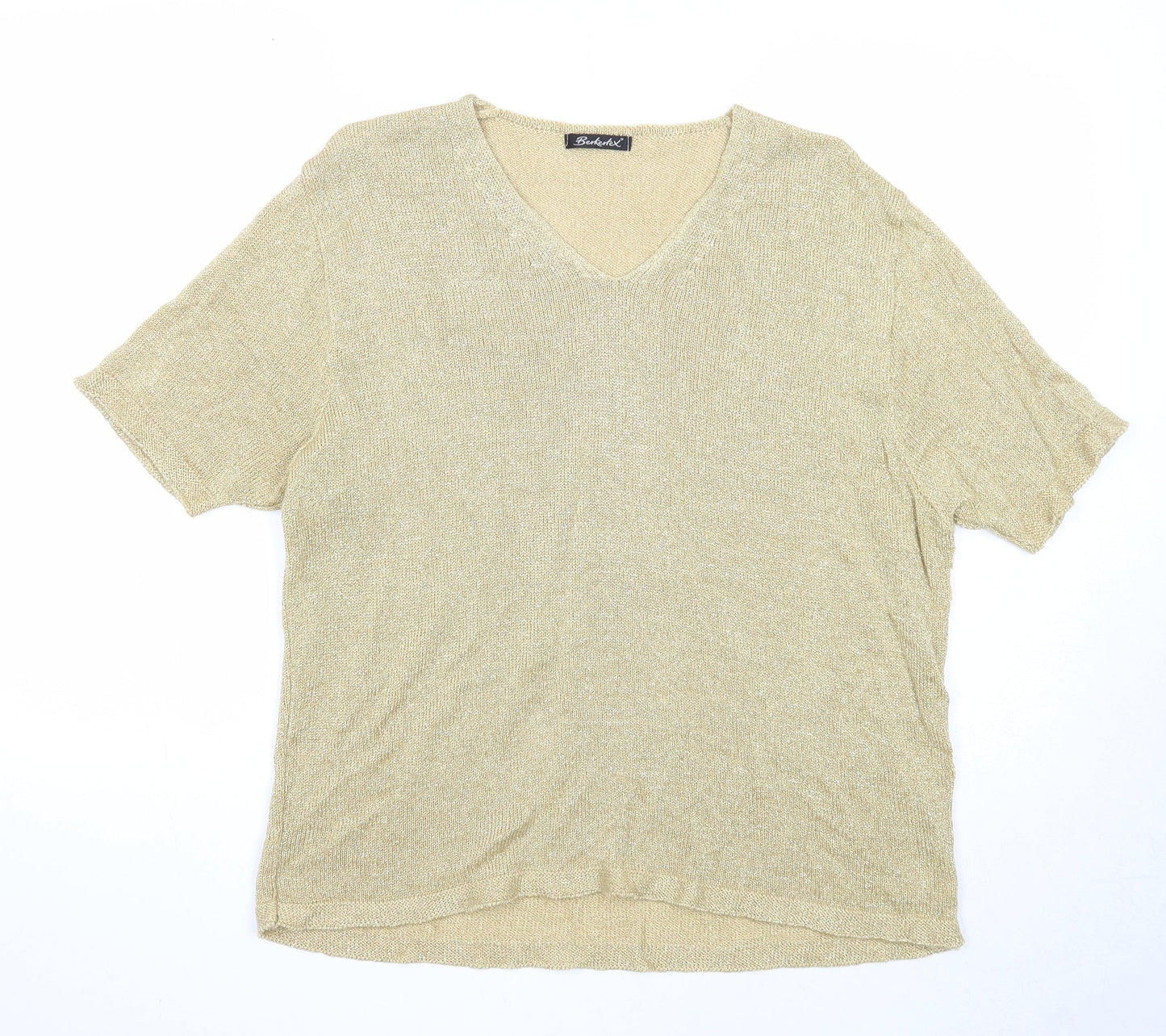 Berkertex Womens Gold V-Neck Acrylic Pullover Jumper Size 18