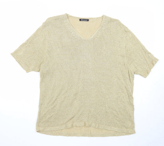 Berkertex Womens Gold V-Neck Acrylic Pullover Jumper Size 18