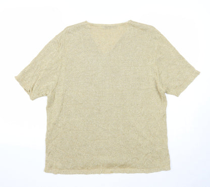 Berkertex Womens Gold V-Neck Acrylic Pullover Jumper Size 18