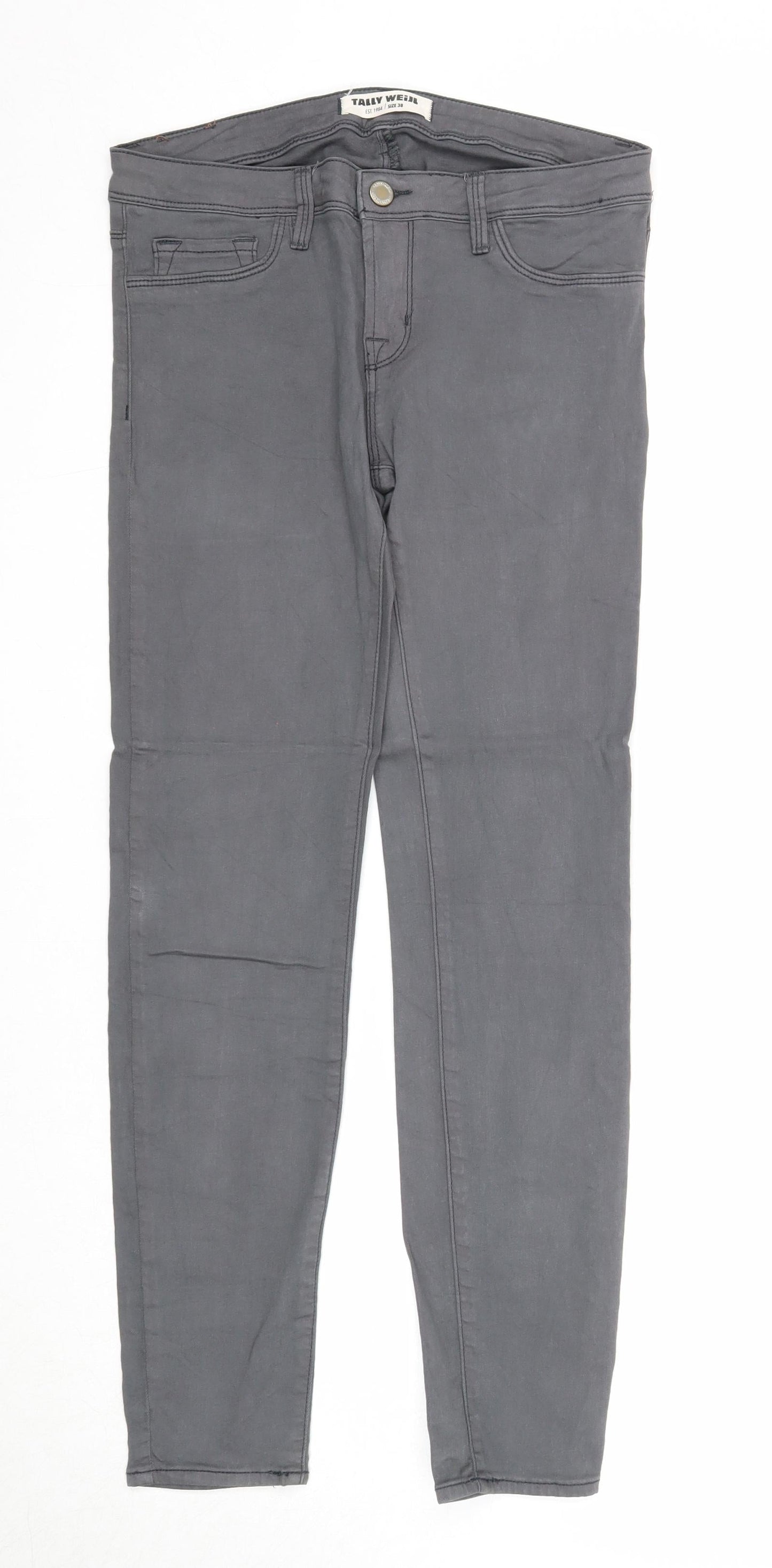 TALLY WEiJL Womens Grey Cotton Straight Jeans Size 10 Regular Zip