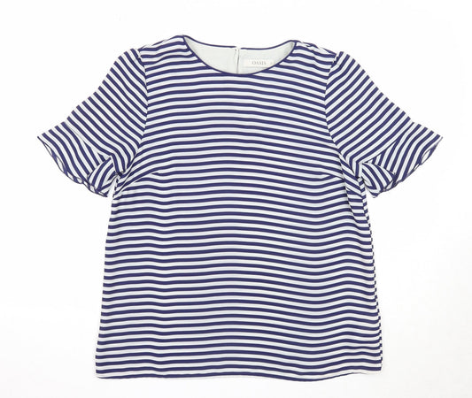 Oasis Womens Blue Striped Polyester Basic T-Shirt Size 14 Round Neck