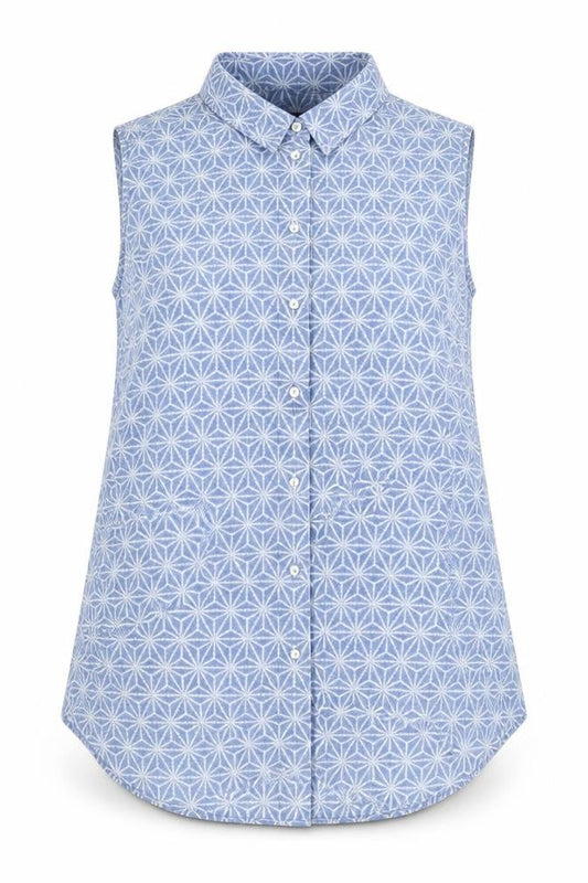 H&M Womens Blue Geometric Polyester Basic Button-Up Size 4 Collared