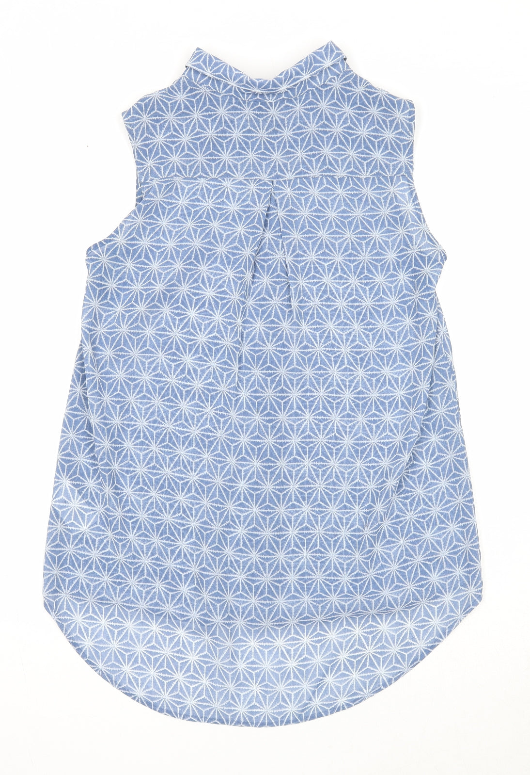 H&M Womens Blue Geometric Polyester Basic Button-Up Size 4 Collared