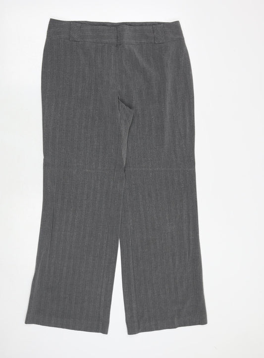 Marks and Spencer Womens Grey Striped Viscose Dress Pants Trousers Size 14 Regular