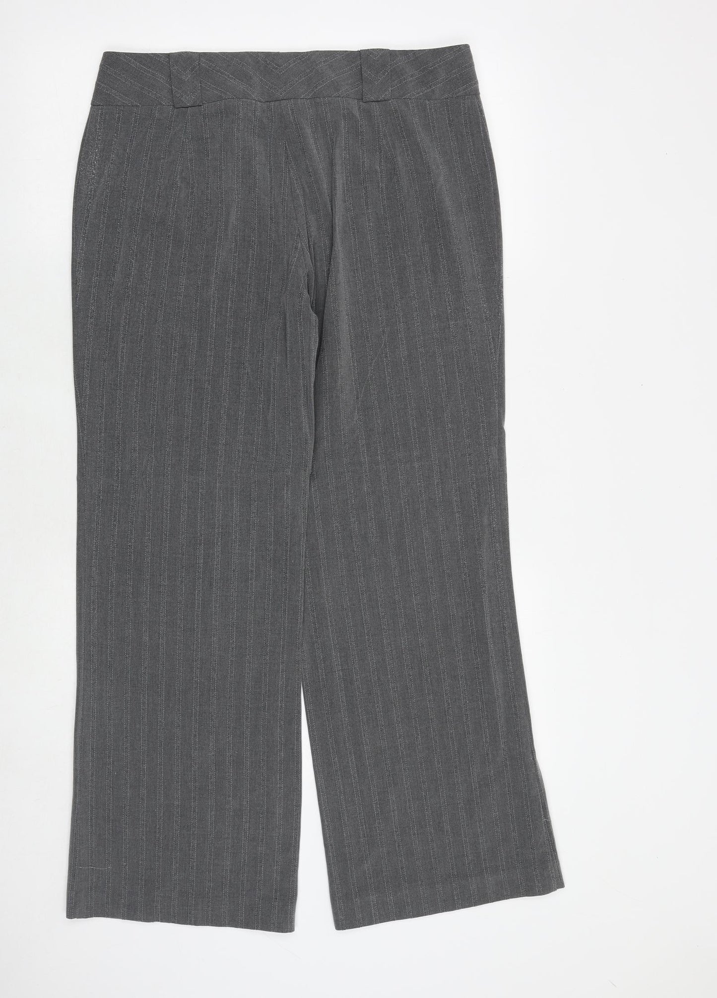 Marks and Spencer Womens Grey Striped Viscose Dress Pants Trousers Size 14 Regular