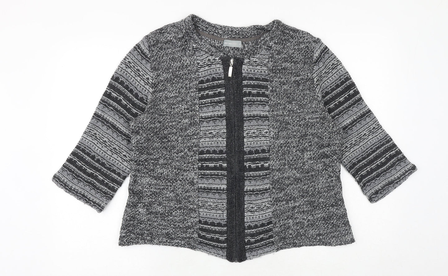 Marks and Spencer Womens Grey Round Neck Geometric Acrylic Full Zip Jumper Size L
