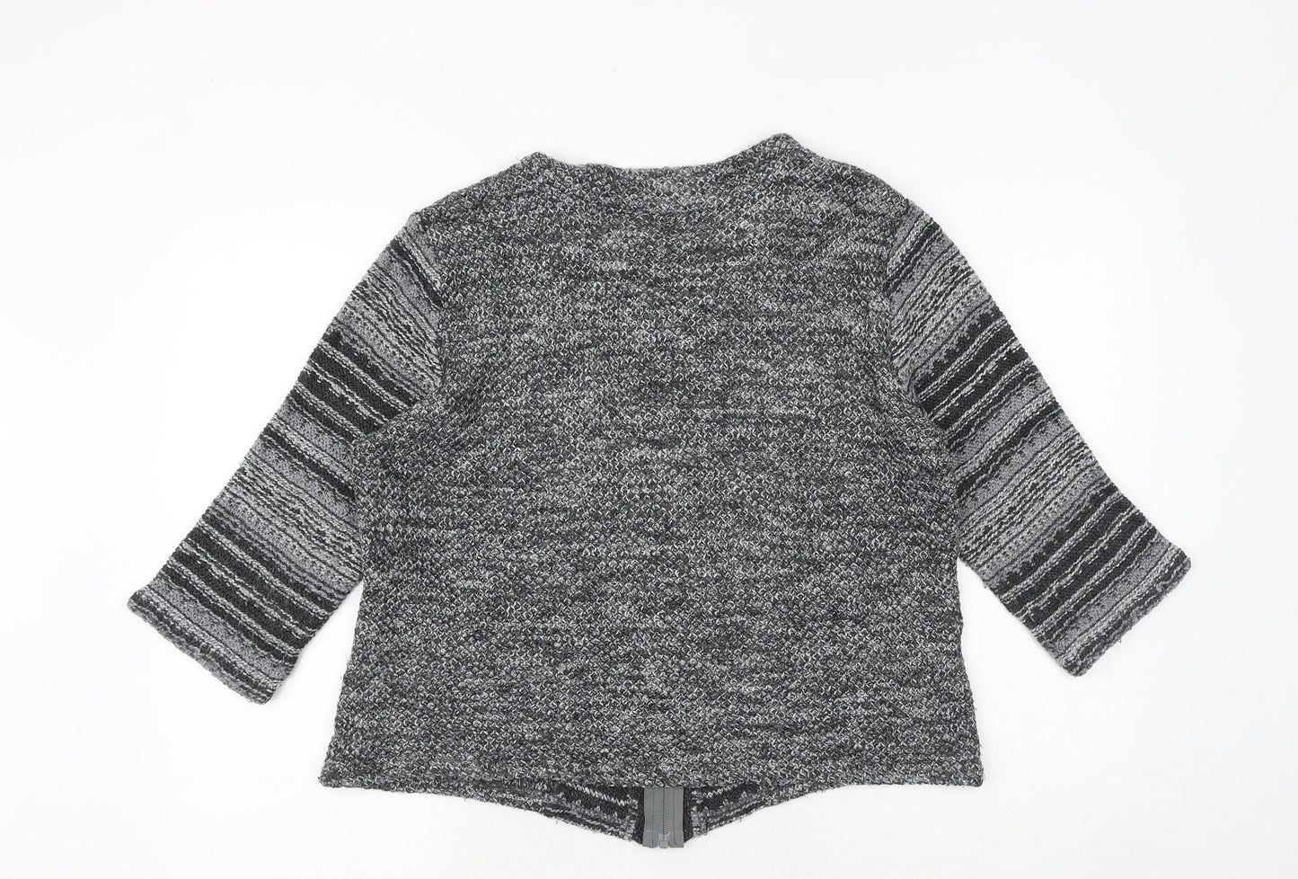 Marks and Spencer Womens Grey Round Neck Geometric Acrylic Full Zip Jumper Size L