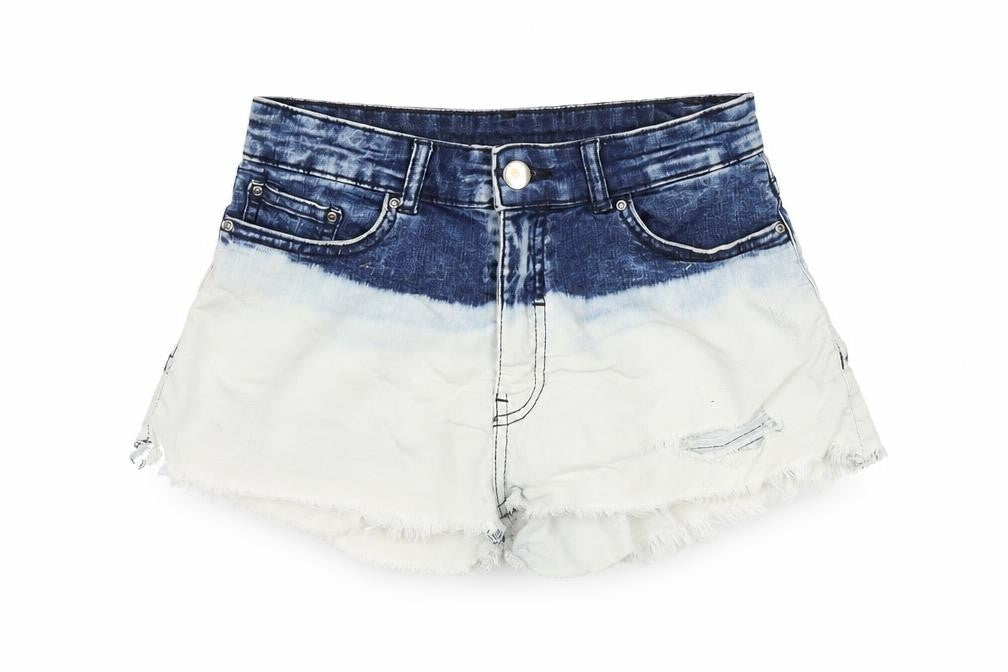 H&M Womens Blue Colourblock 100% Cotton Cut-Off Shorts Size 8 Regular Zip