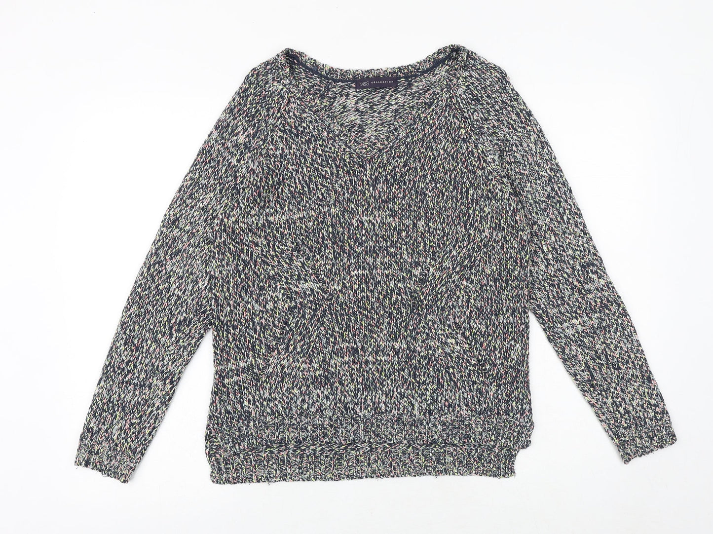 Marks and Spencer Womens Multicoloured V-Neck Acrylic Pullover Jumper Size 8