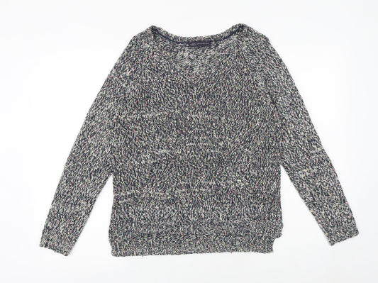 Marks and Spencer Womens Multicoloured V-Neck Acrylic Pullover Jumper Size 8