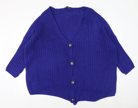Elk Womens Blue V-Neck Acrylic Cardigan Jumper Size M