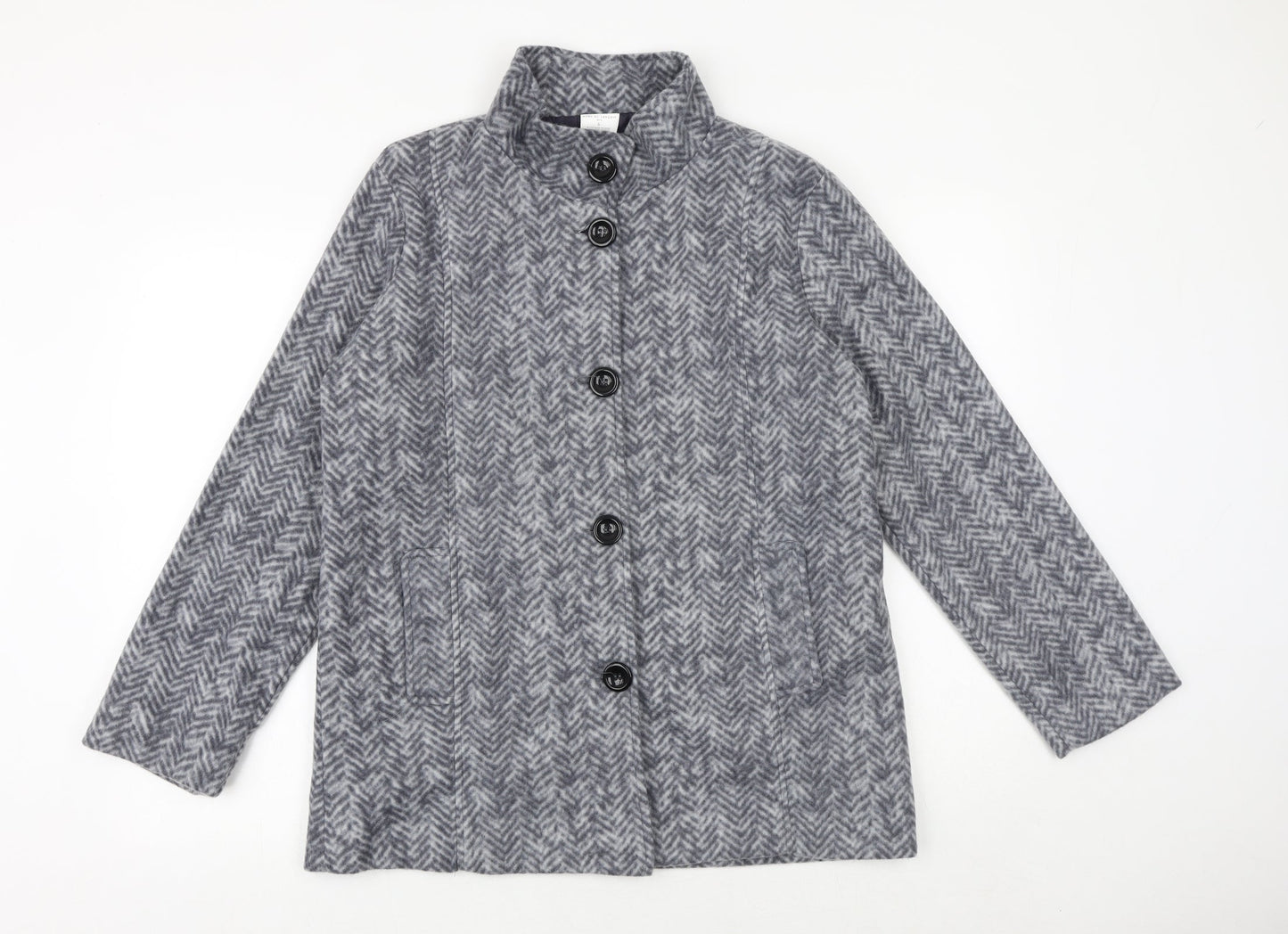 Anna De Lancay Womens Grey Herringbone Pea Coat Coat Size S Button