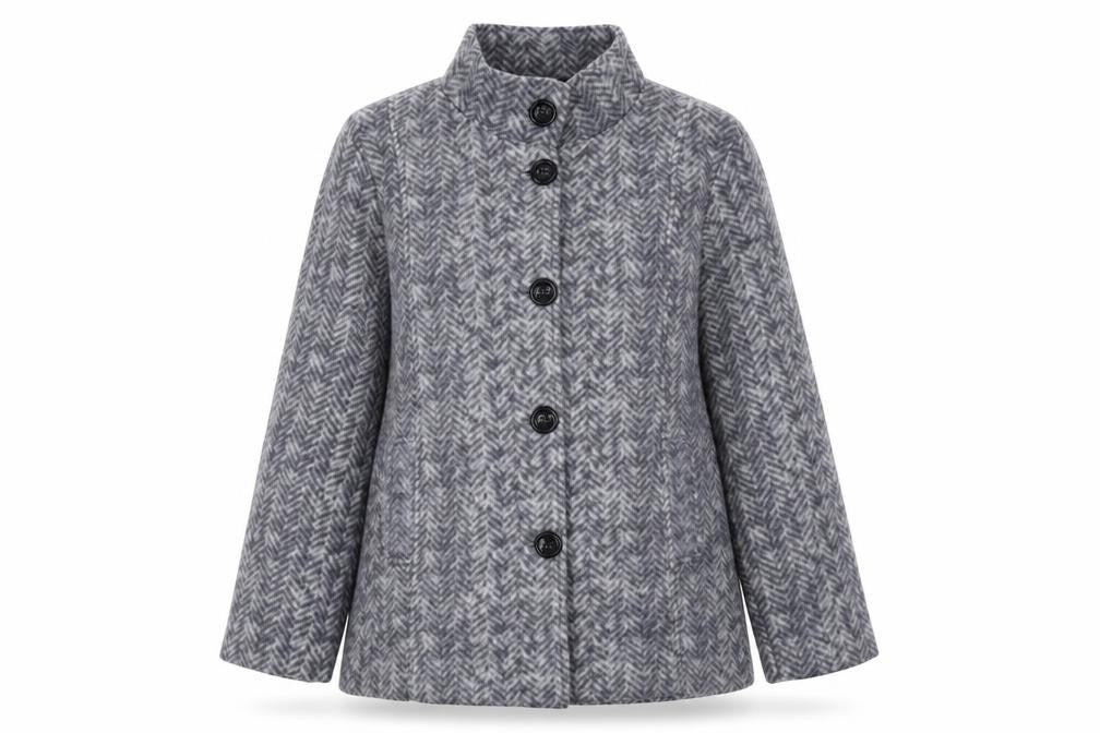 Anna De Lancay Womens Grey Herringbone Pea Coat Coat Size S Button