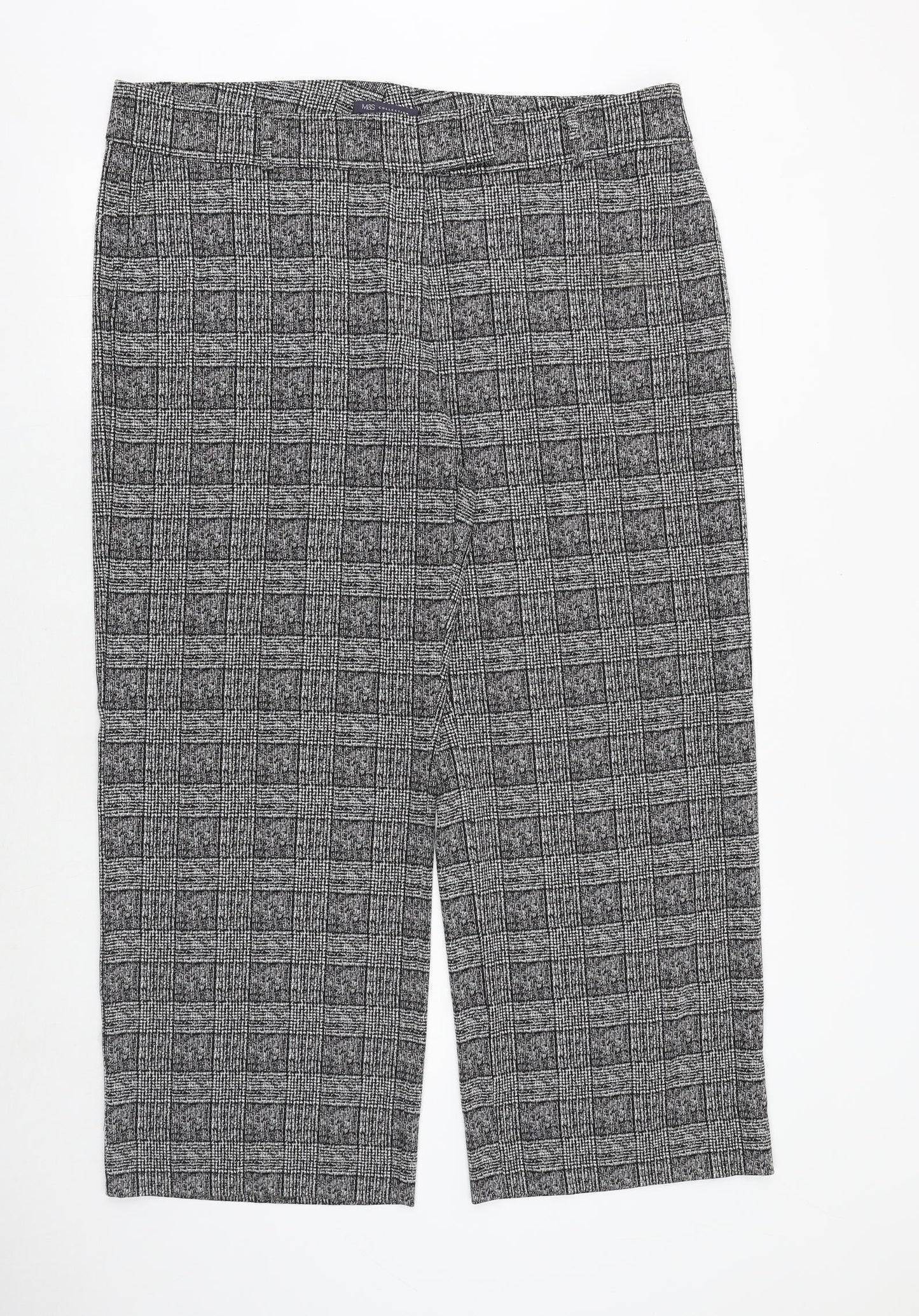 Marks and Spencer Womens Black Plaid Viscose Trousers Size 20 Regular Zip