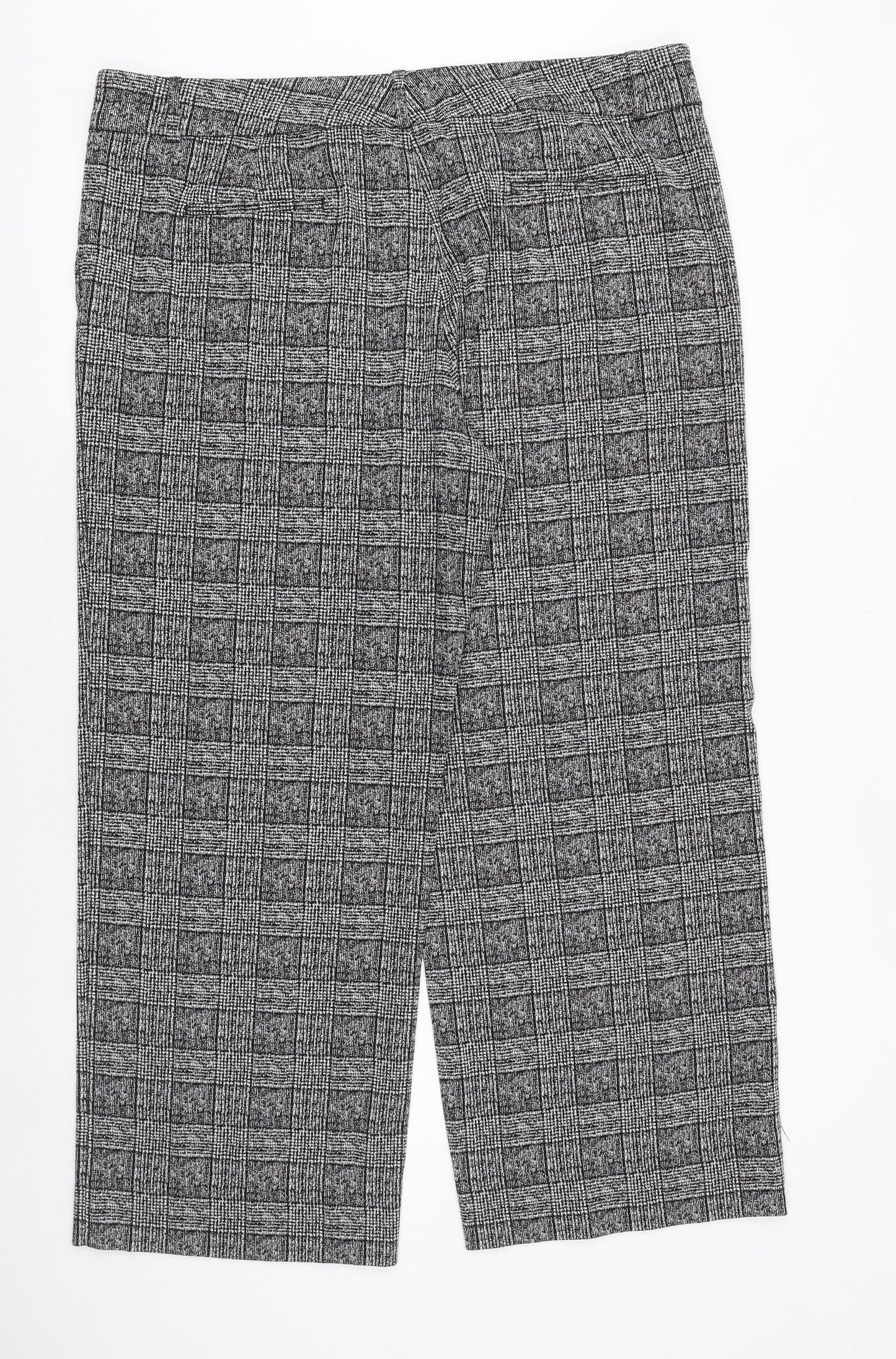 Marks and Spencer Womens Black Plaid Viscose Trousers Size 20 Regular Zip
