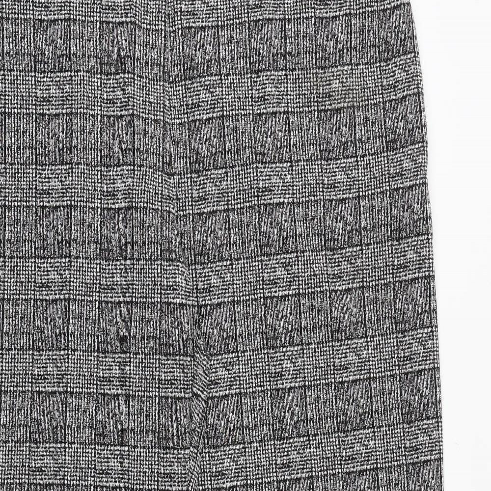 Marks and Spencer Womens Black Plaid Viscose Trousers Size 20 Regular Zip